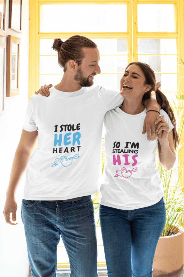 Pack of 2 Couple T-Shirt | Matching Love Tees | Regular Fit White