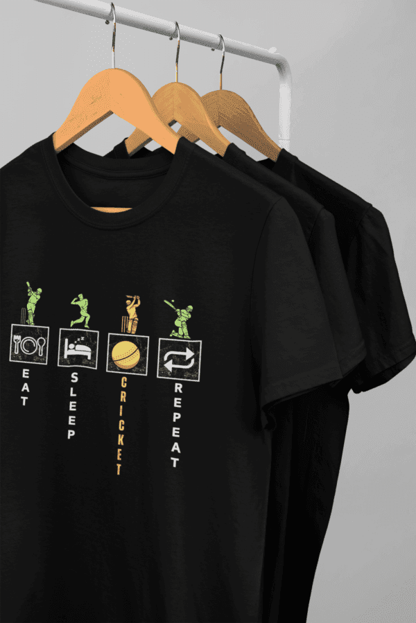 Pure Cotton Printed Unisex Black T-Shirt | Cricket