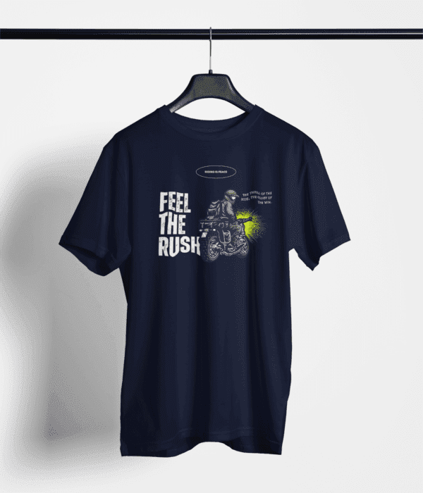 Pure Cotton Printed Unisex Navy Blue T-Shirt | Feel the rush