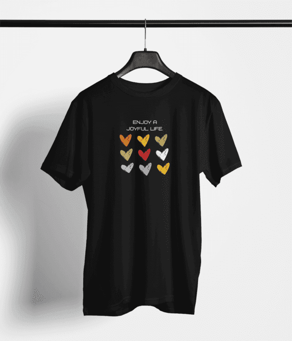 Pure Cotton Printed Unisex Black T-Shirt | Joyful Life Heart