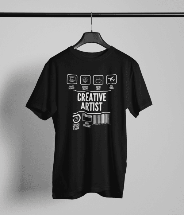 Pure Cotton Printed Unisex Black T-Shirt | Creative Artist