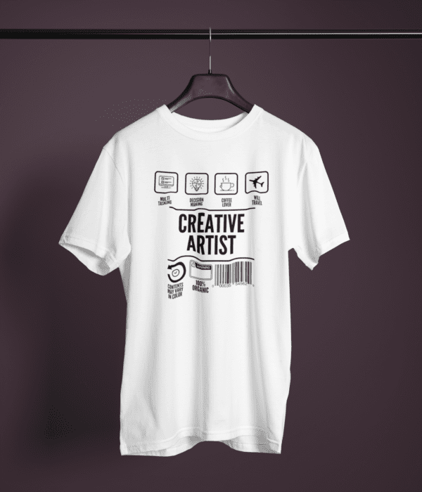 Pure Cotton Printed Unisex White T-Shirt | Creative Artist