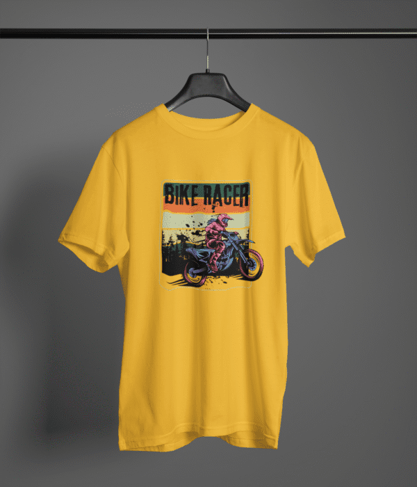 Pure Cotton Printed Unisex Yellow T-Shirt | Bike Racer