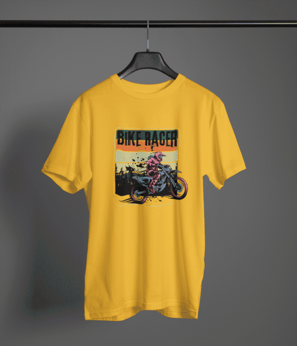 Pure Cotton Printed Unisex Yellow T-Shirt | Bike Racer