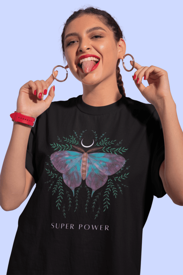Premium Cotton Printed | Women's Black T-Shirt | Super Power