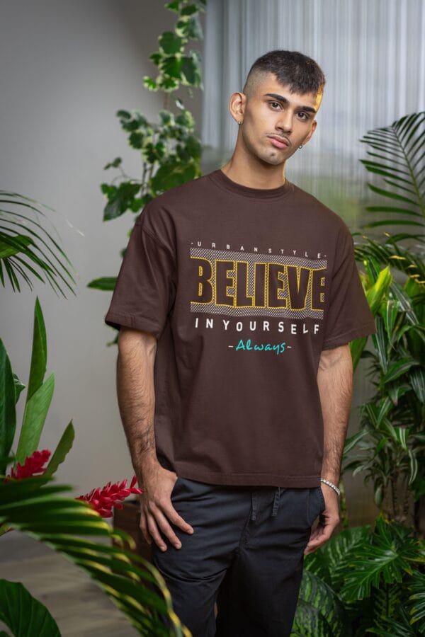 Oversized Printed T-Shirt – 100% Cotton French Terry | Unisex | Chocolate
