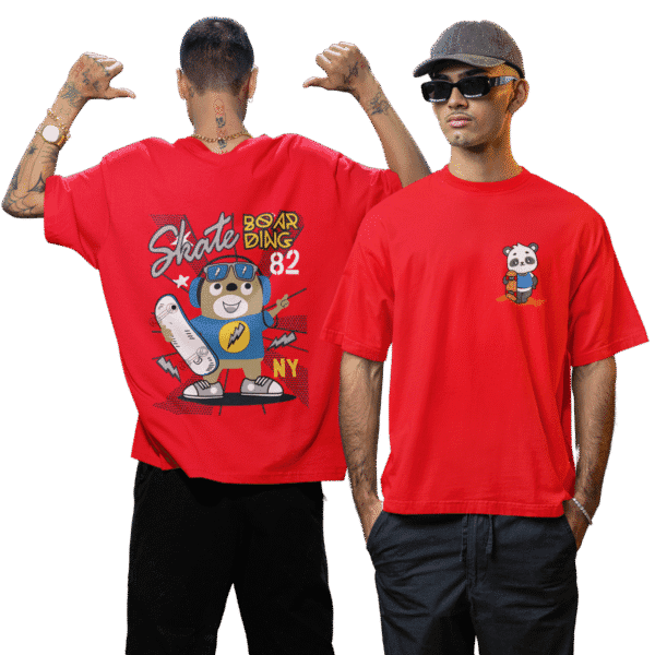Oversized Printed T-Shirt – 100% Cotton French Terry | Unisex | Red Skate