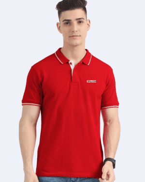 XFALCON Red Organic Cotton Polo T-Shirt with White Tipping