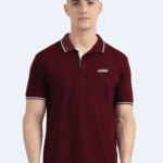 front view of a man wearing a maroon polo t-shirt