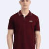 front view of a man wearing a maroon polo t-shirt