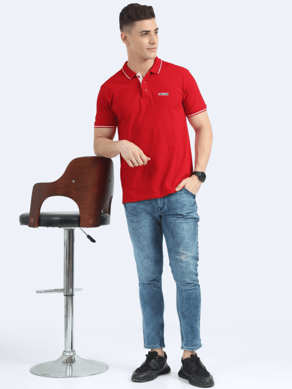 Red Polo T-Shirt for Men with Contrast White Collar and Sleeve Tipping